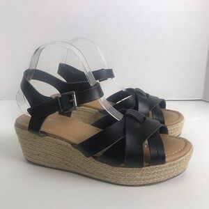 Lane Bryant Women Faux Leather Cross Strap Espadrille Sandals Size 10 Black Boho